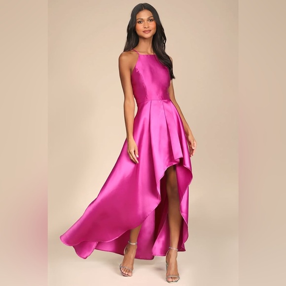 Lulus Broadway Show Magenta Taffeta High-Low Gown Sz. XL - NWT - Picture 2 of 14